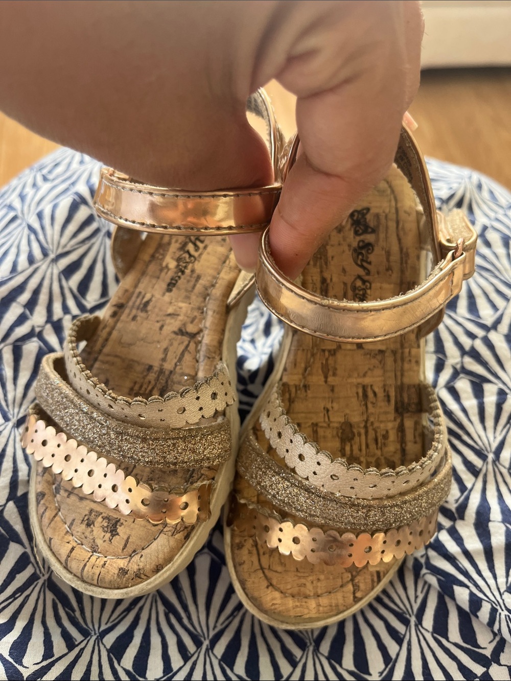 Self Esteem Rose Gold Sequin & Glitter Strap Girls' Sandals